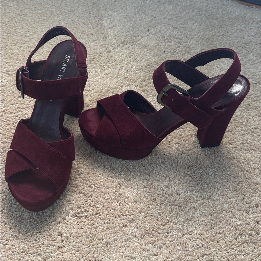 Stuart Weitzman suede platform shoe.